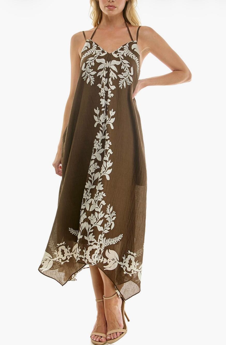 Socialite Placed Print Handkerchief Hem medium Dress - New!